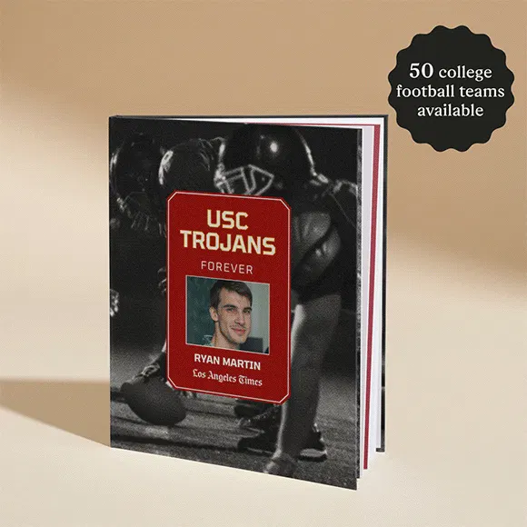 GIF showing personalised covers of the college football newspaper book