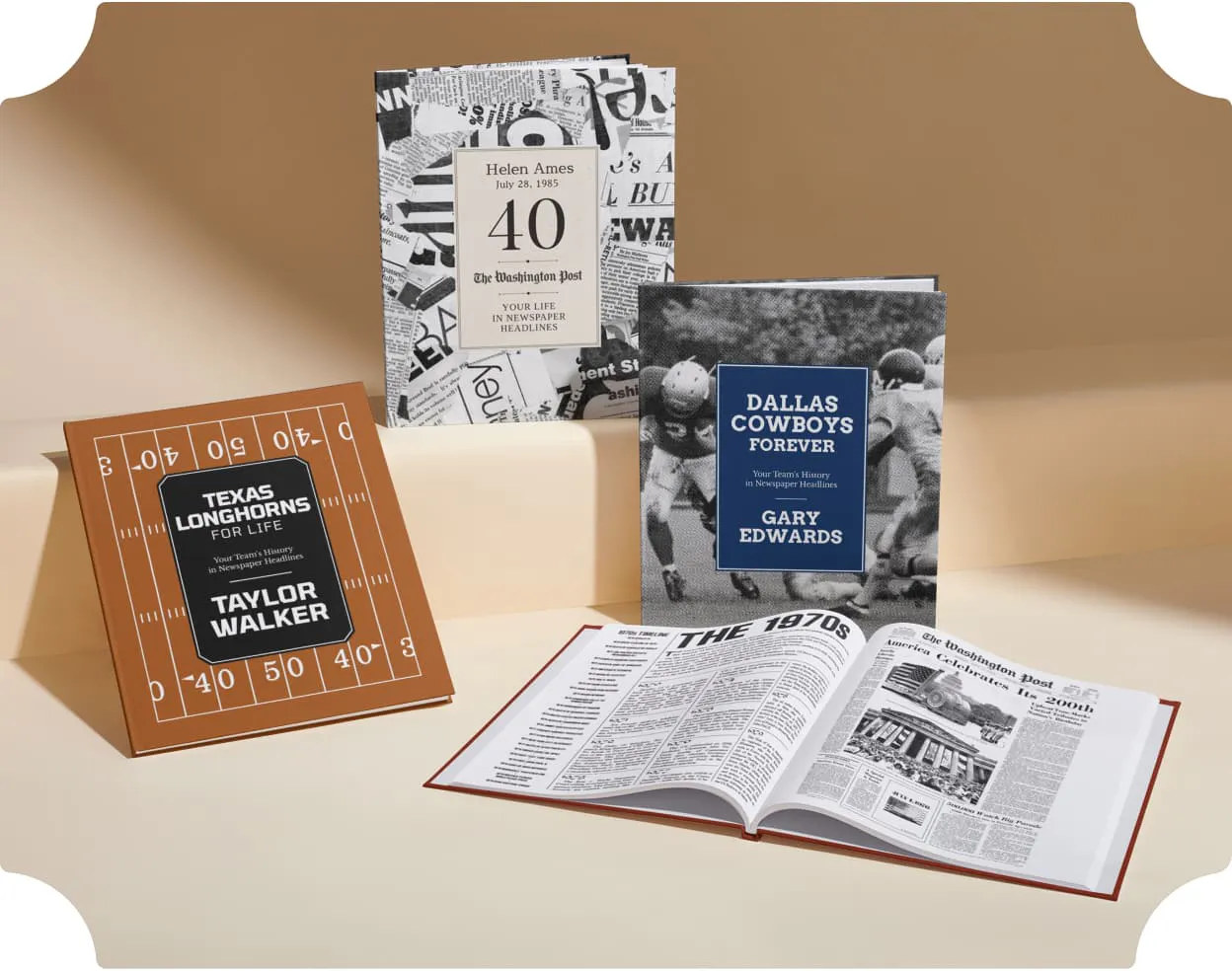 Four personalized newspaper books