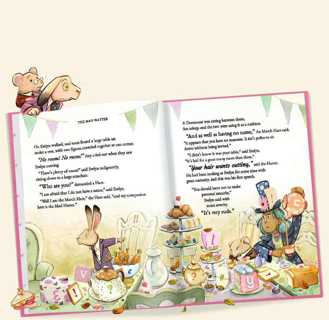 Open book showing the mad hatter pages