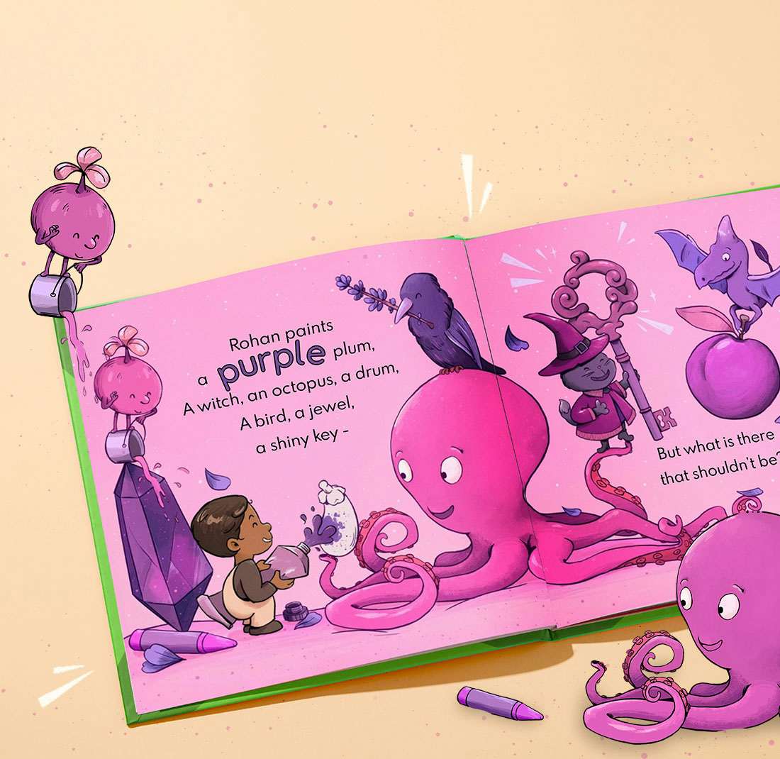 Open book showing page about purple