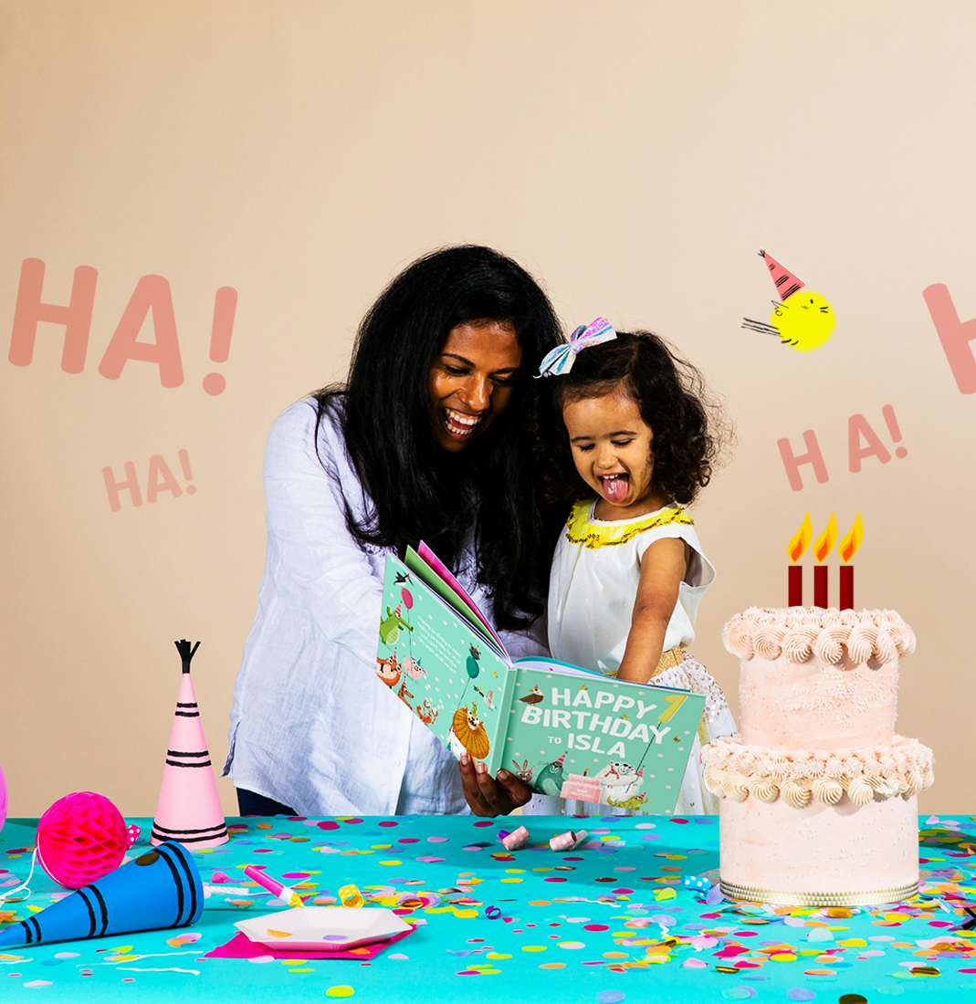 Mother and daughter reading Happy Birthday To You