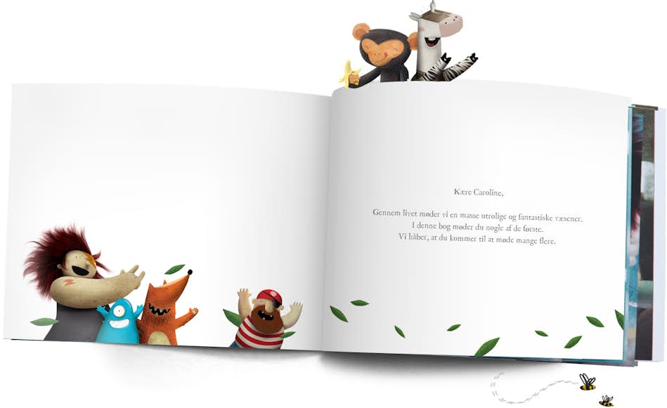 A picture of a custom dedication printed on the first page of the book in Danish