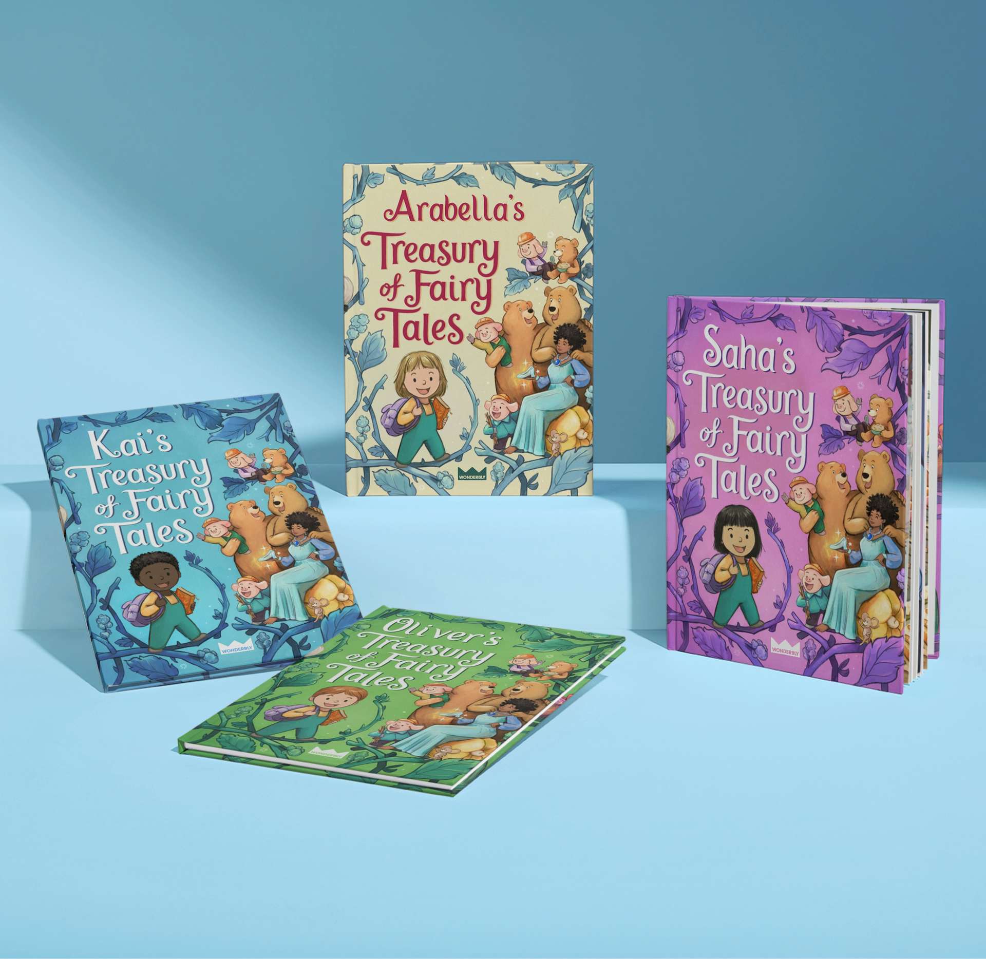 four personalised fairy tale books