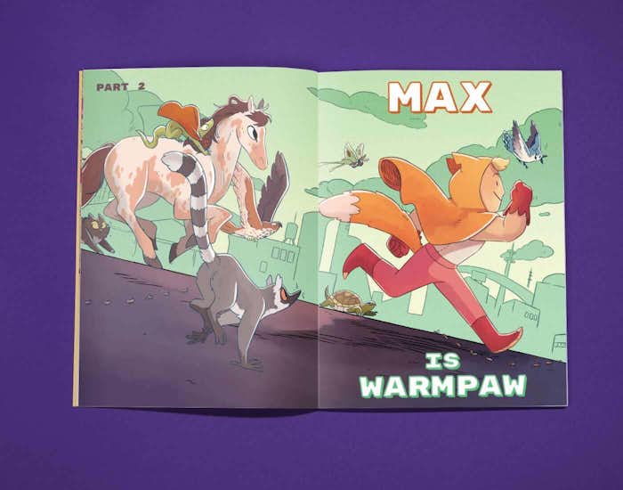 Power Within book spread with personalized child, Max, as superhero, Warmpaw