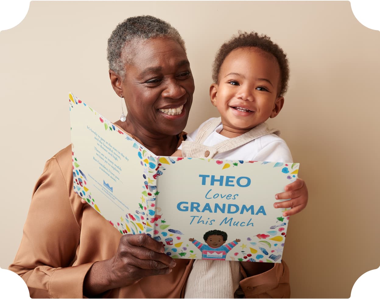 A child and grandma reading personalised book