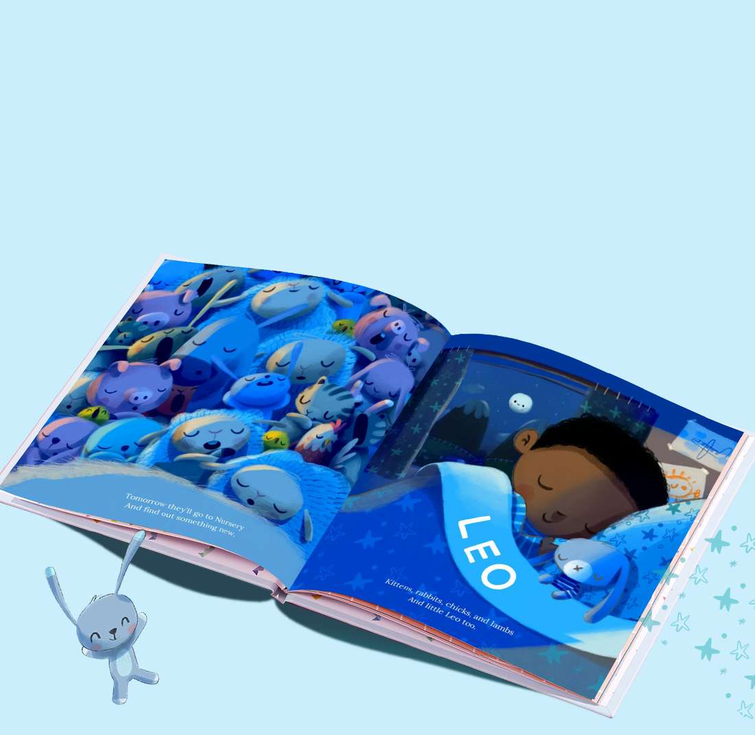Open book showing little boy sleeping