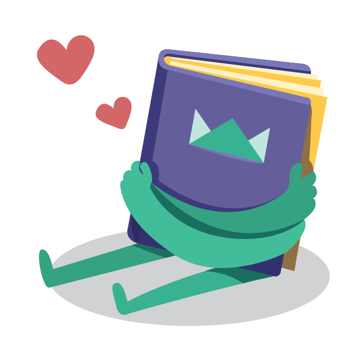 Icon "97% satisfaction" - illustration of book hugging itself and hearts in the air

Value icon