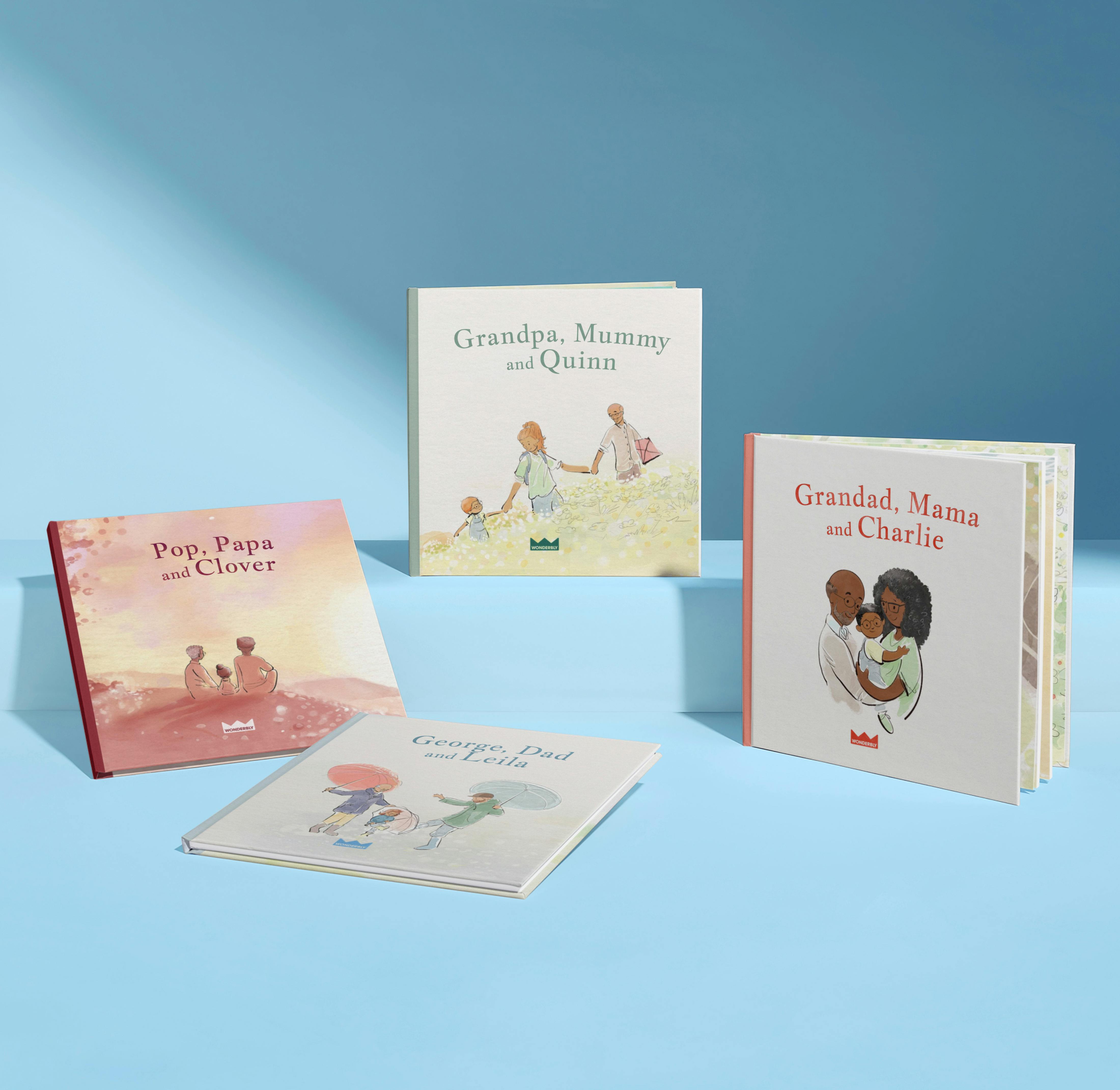 four front covers of grandpa, daddy and me book