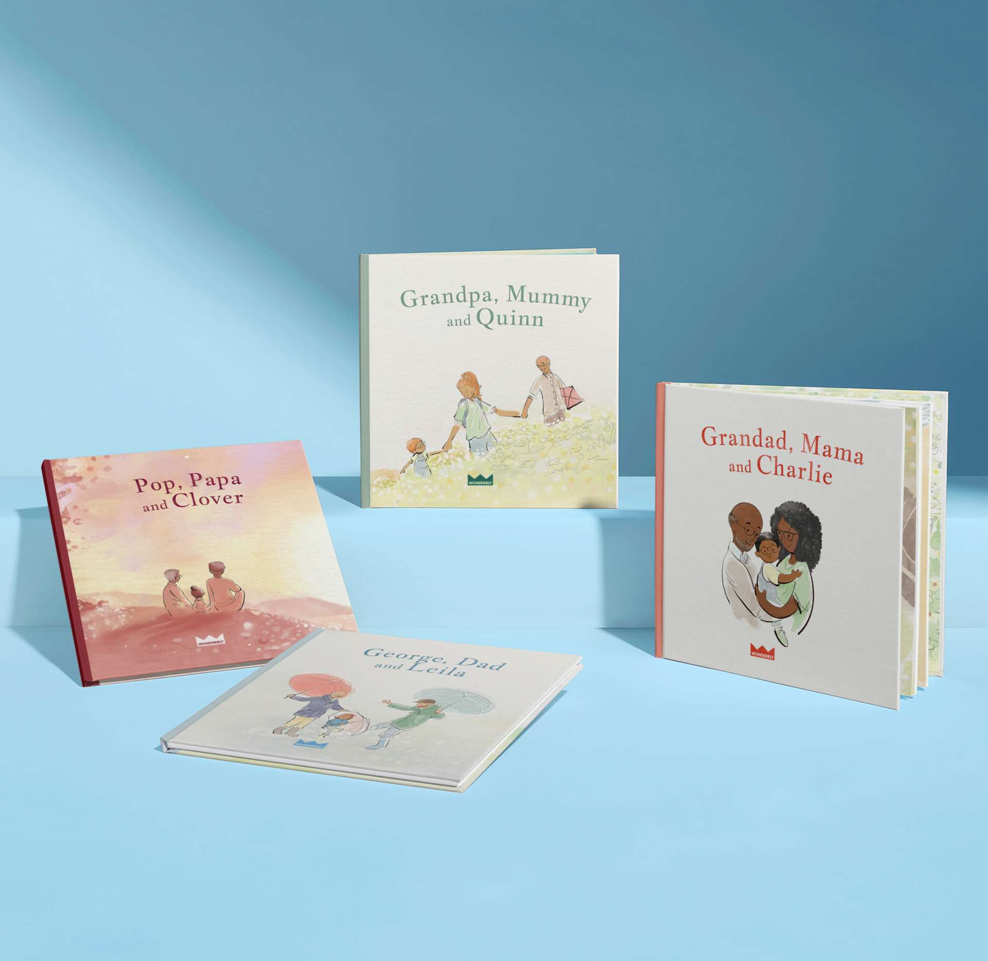 four front covers of grandpa, daddy and me book