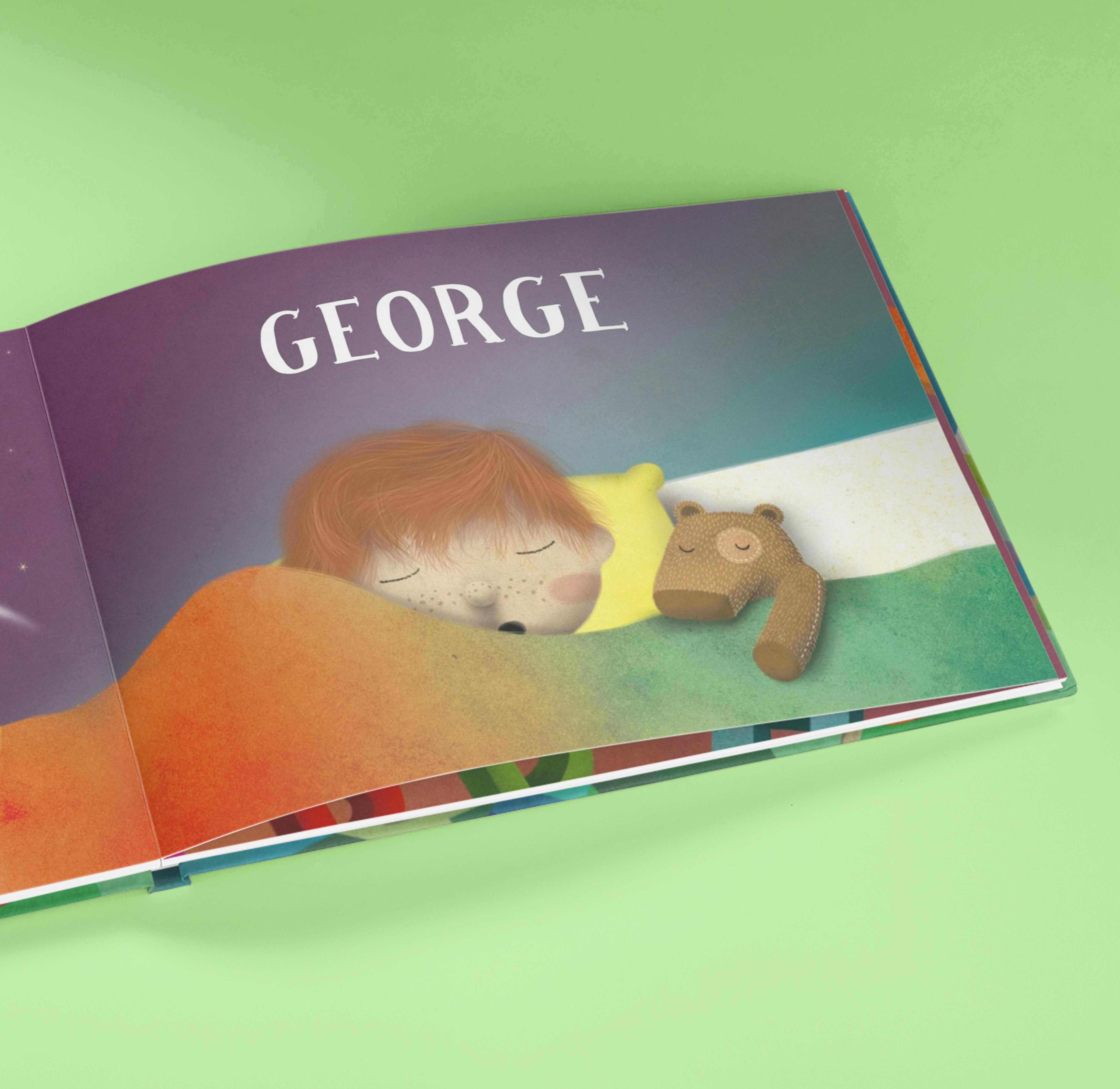 spread of book - name of child sleeping
