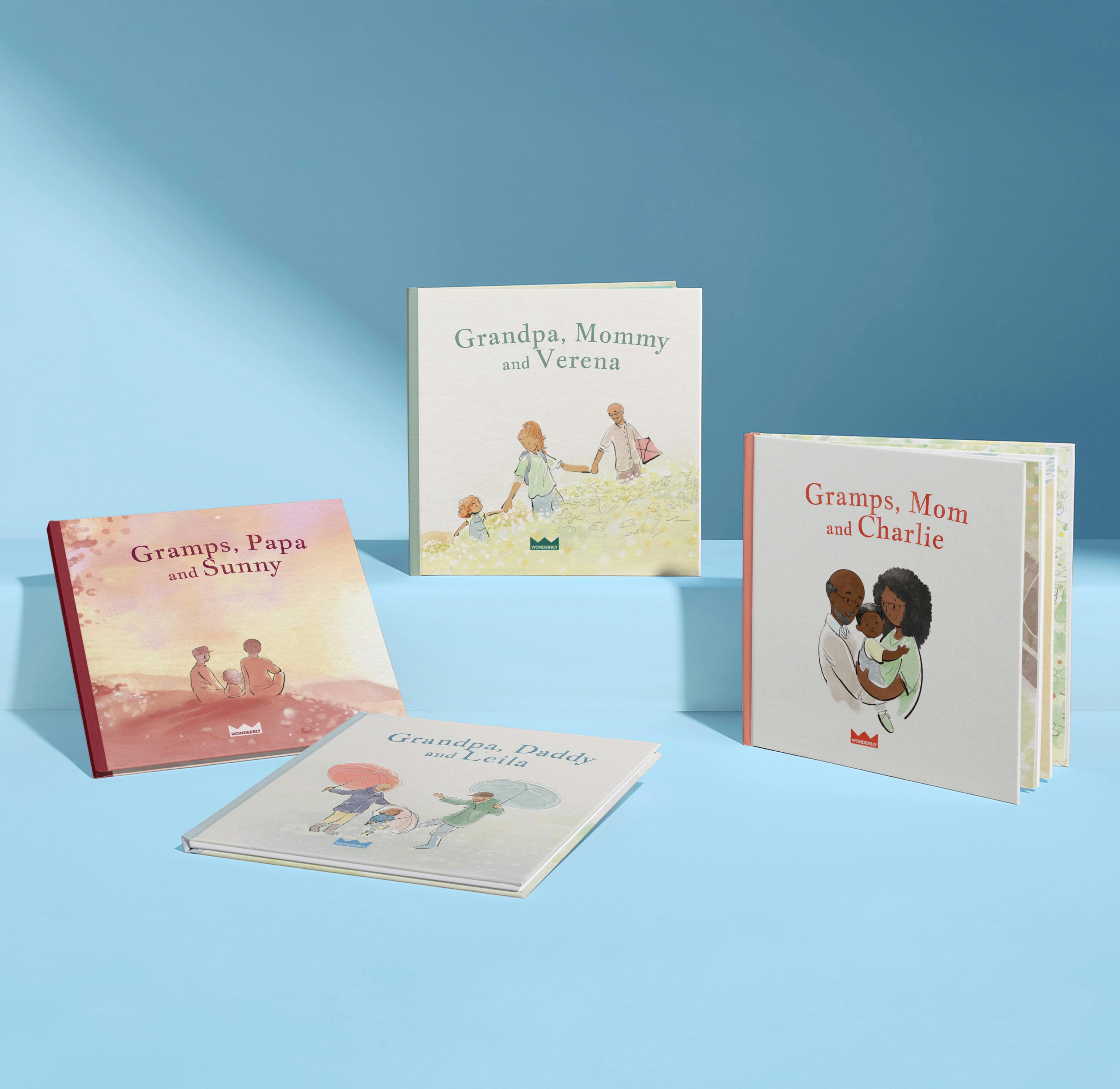 four front covers of grandpa, daddy and me book