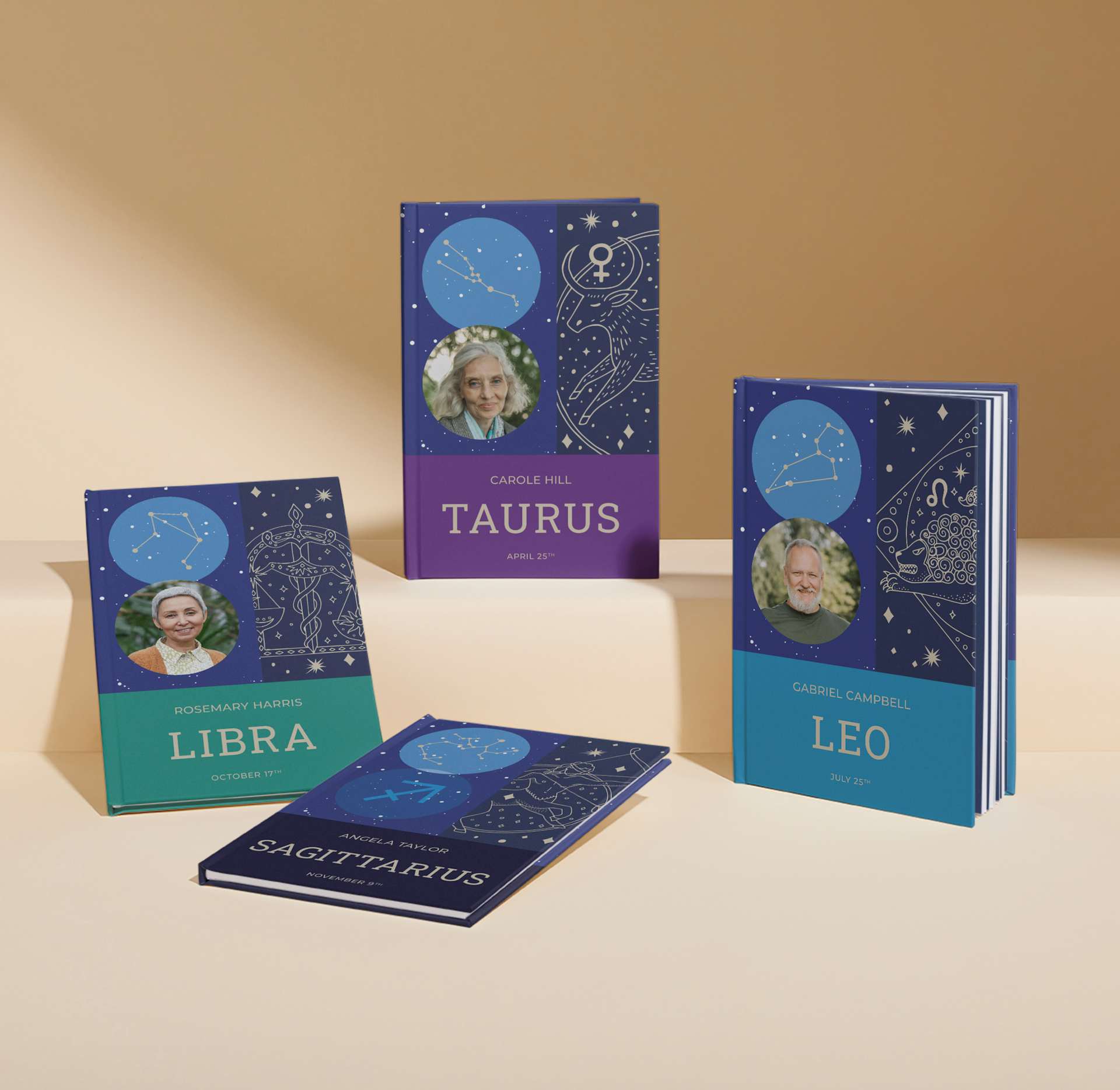 four front covers of classic personalised astrology book