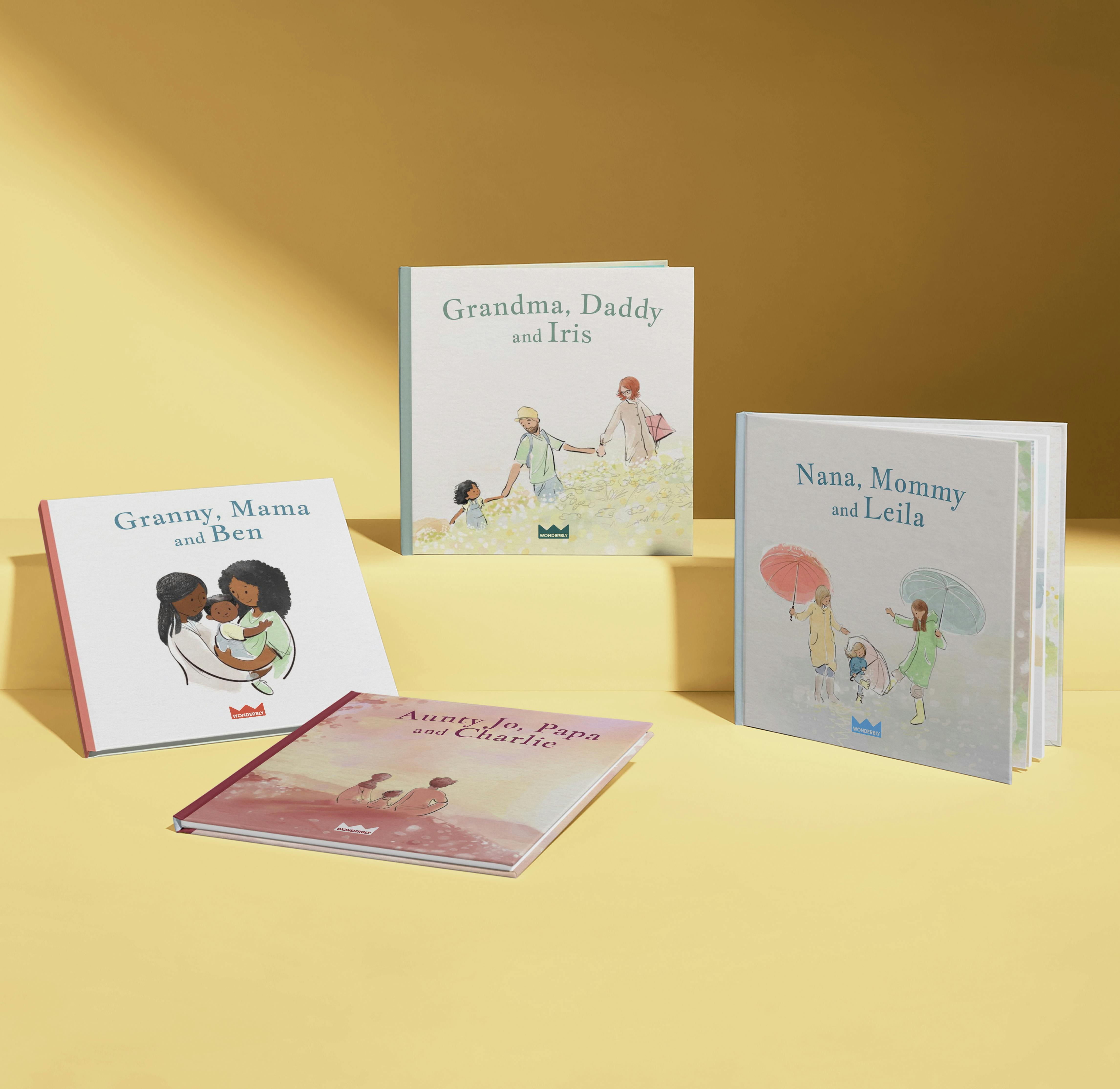 four front covers of grandma, mummy and me book
