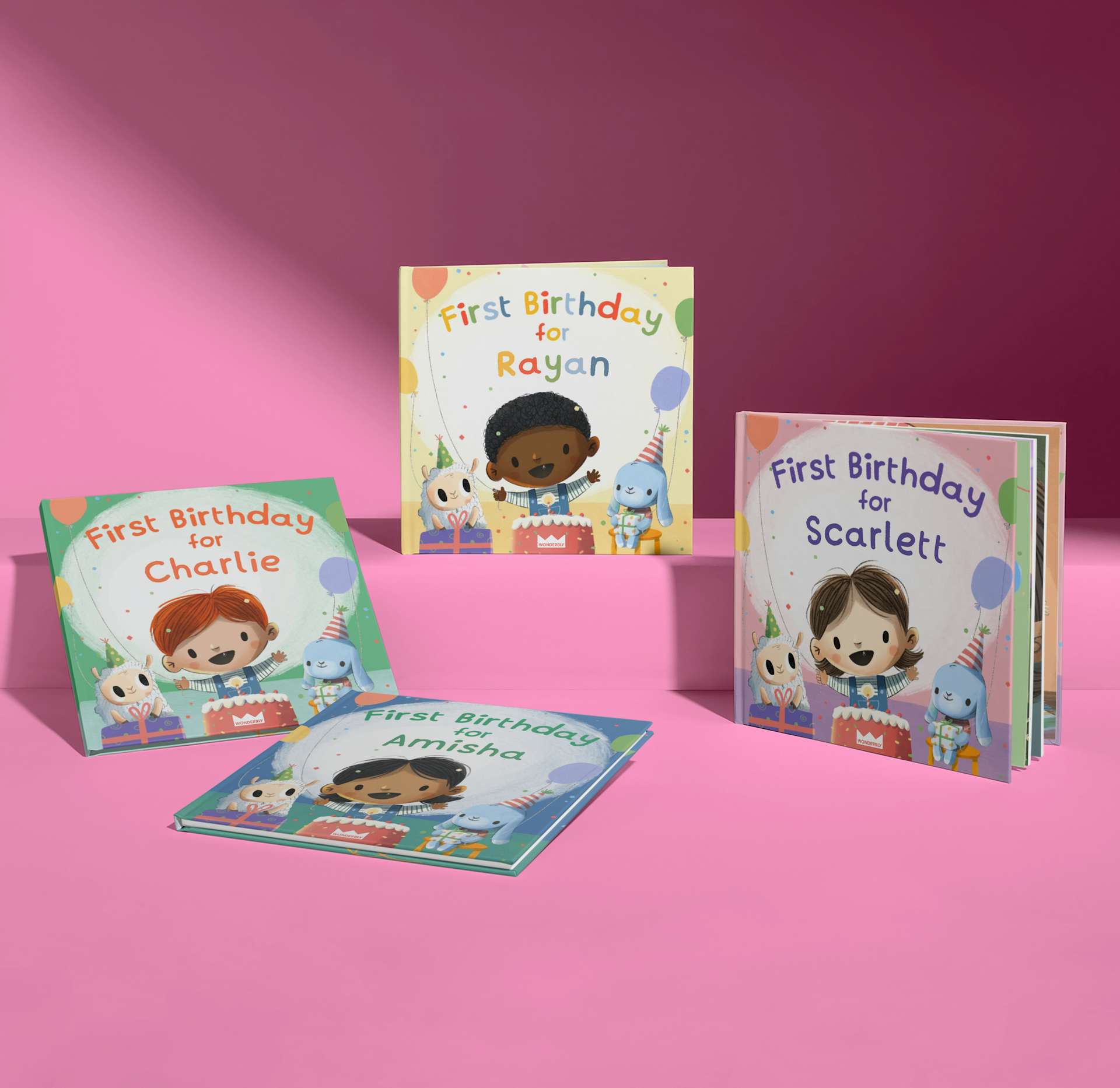 four personalised birthday books