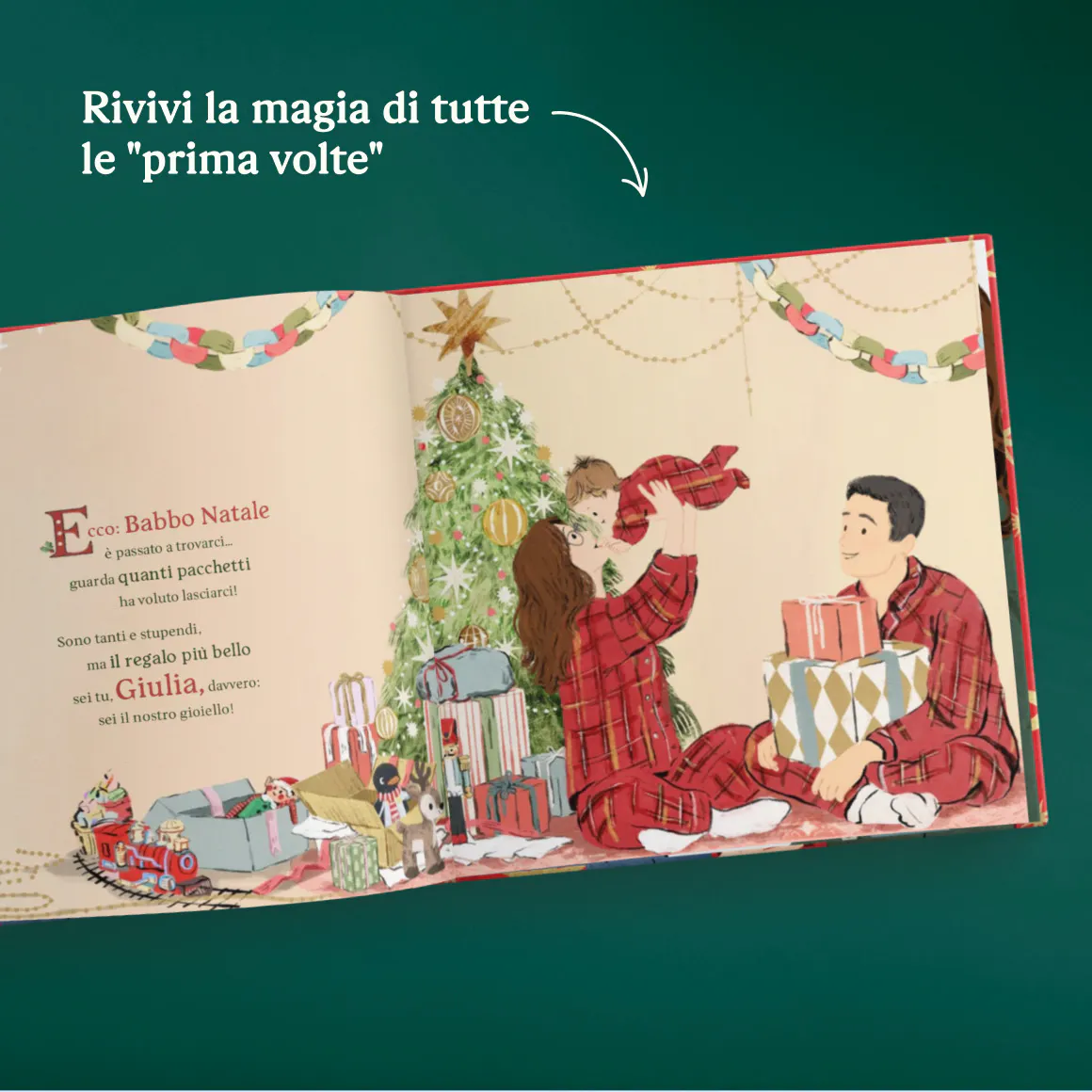 Una pagina interna di un libro personalizzato - Il nostro primo Natale in tre