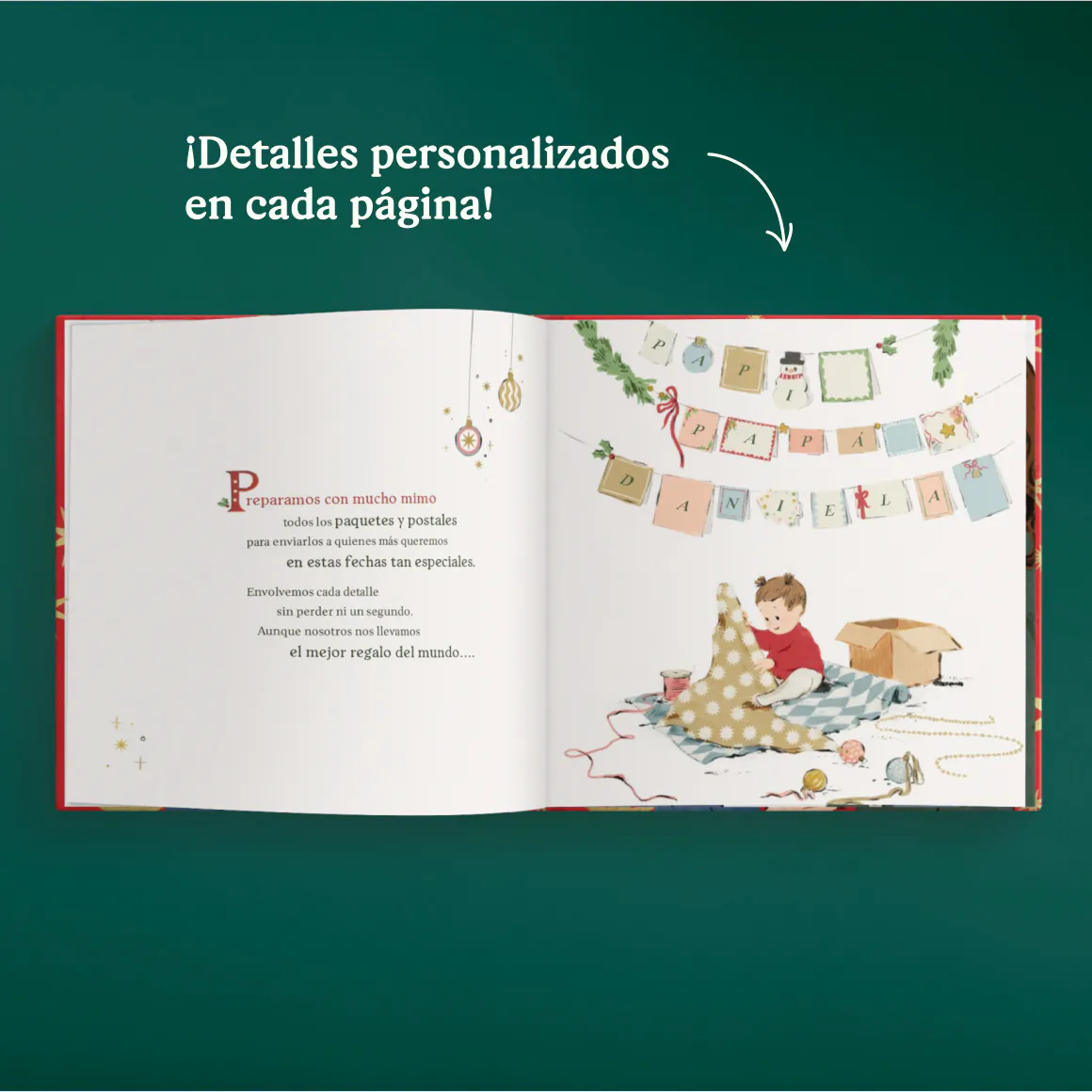 Una página de un libro personalizado - Las primeras Navidades a tu lado