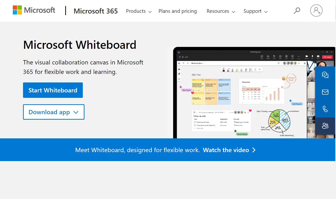 Microsoft Whiteboard homepage