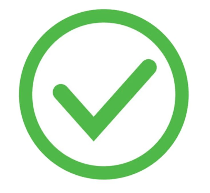 A green tick icon