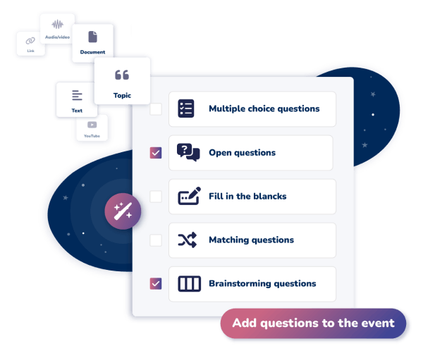 Wooclap AI lets you create interactive questions from presentations, courses, websites, etc.