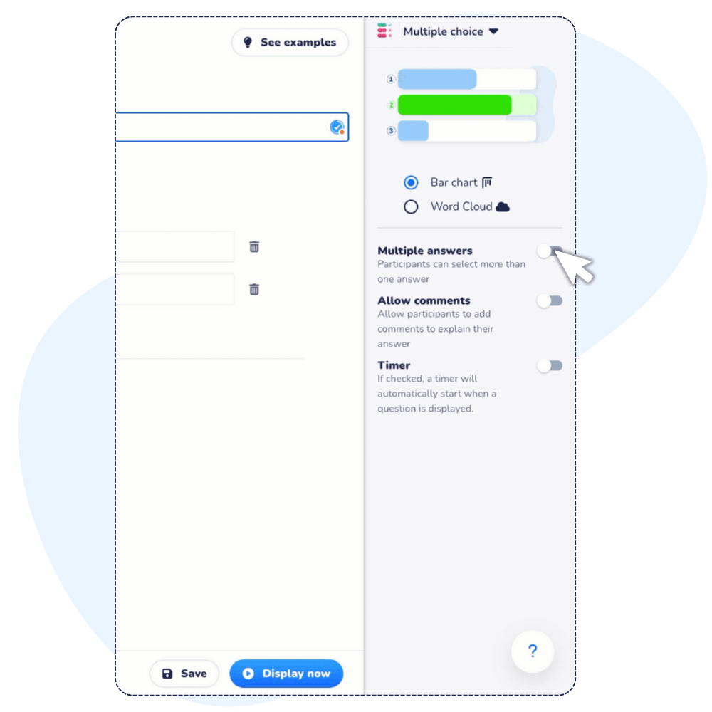Step 2 : Customize your settings to create multiple choice quiz in Wooclap