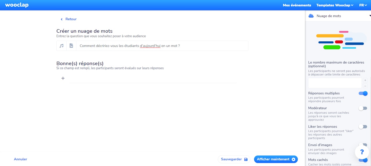 Parameters of the word cloud FR