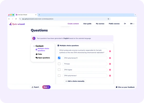 Create MCQ and live polls based on AI