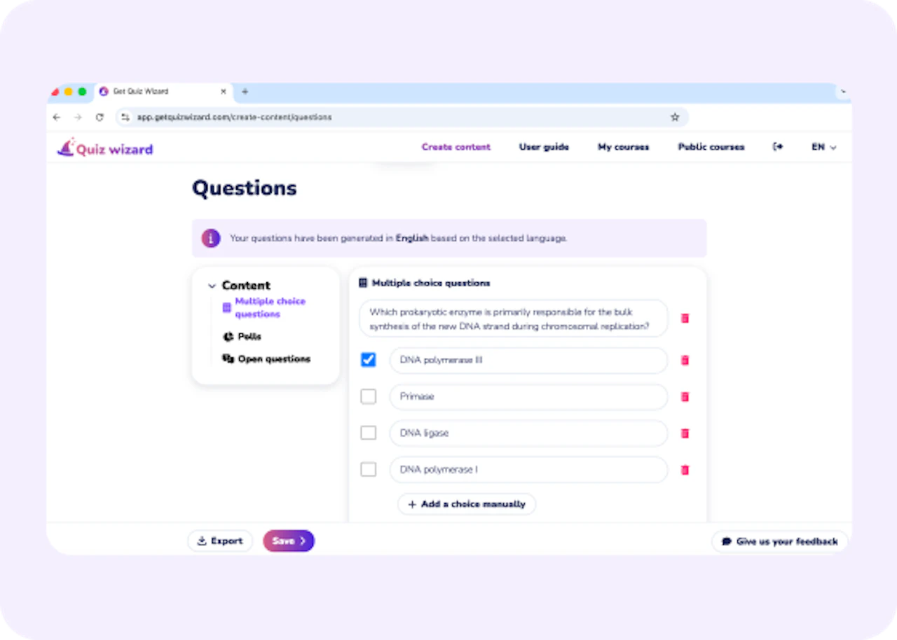 Create MCQ and live polls based on AI
