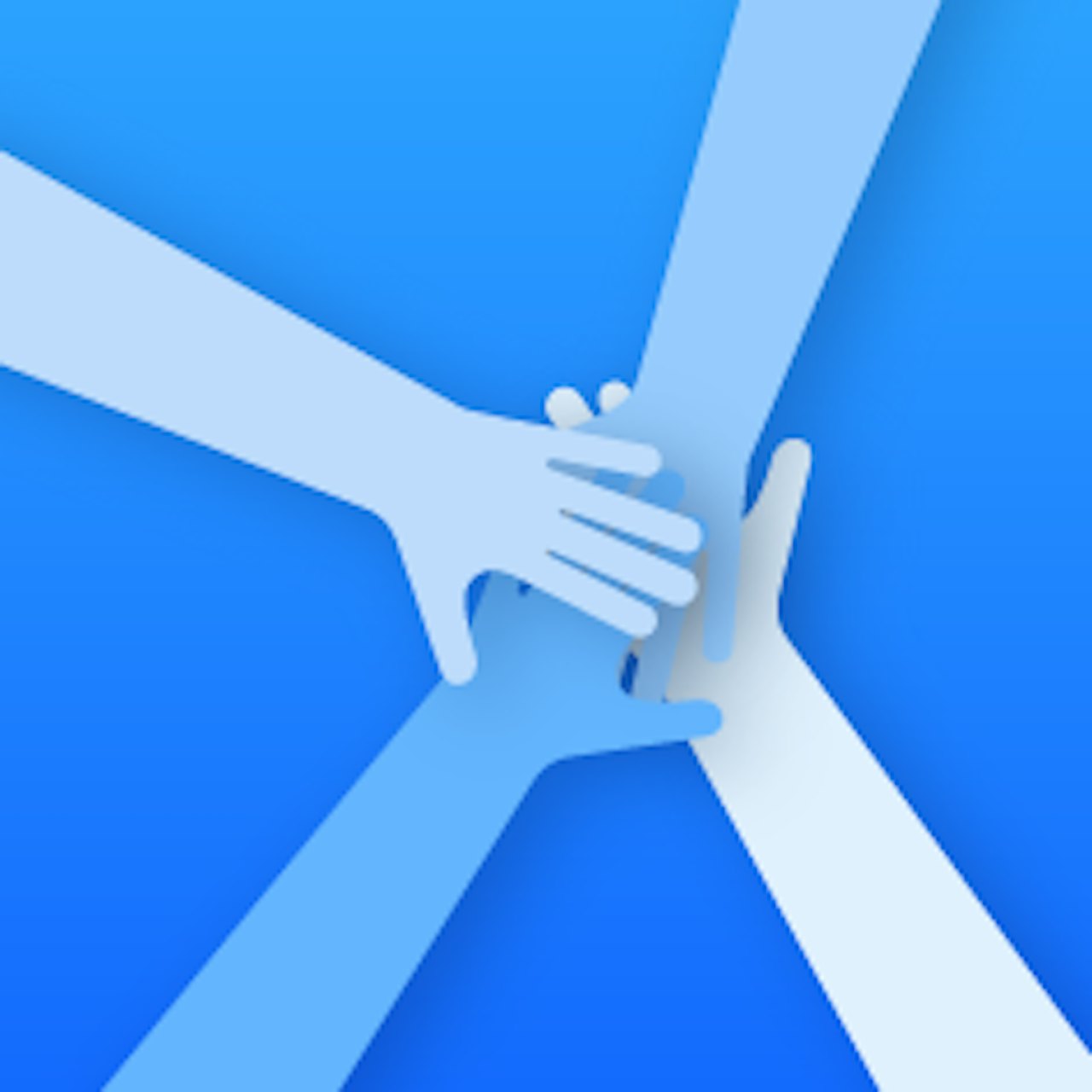 Blue cube hands together