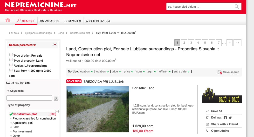 the real estate slovenia search portal