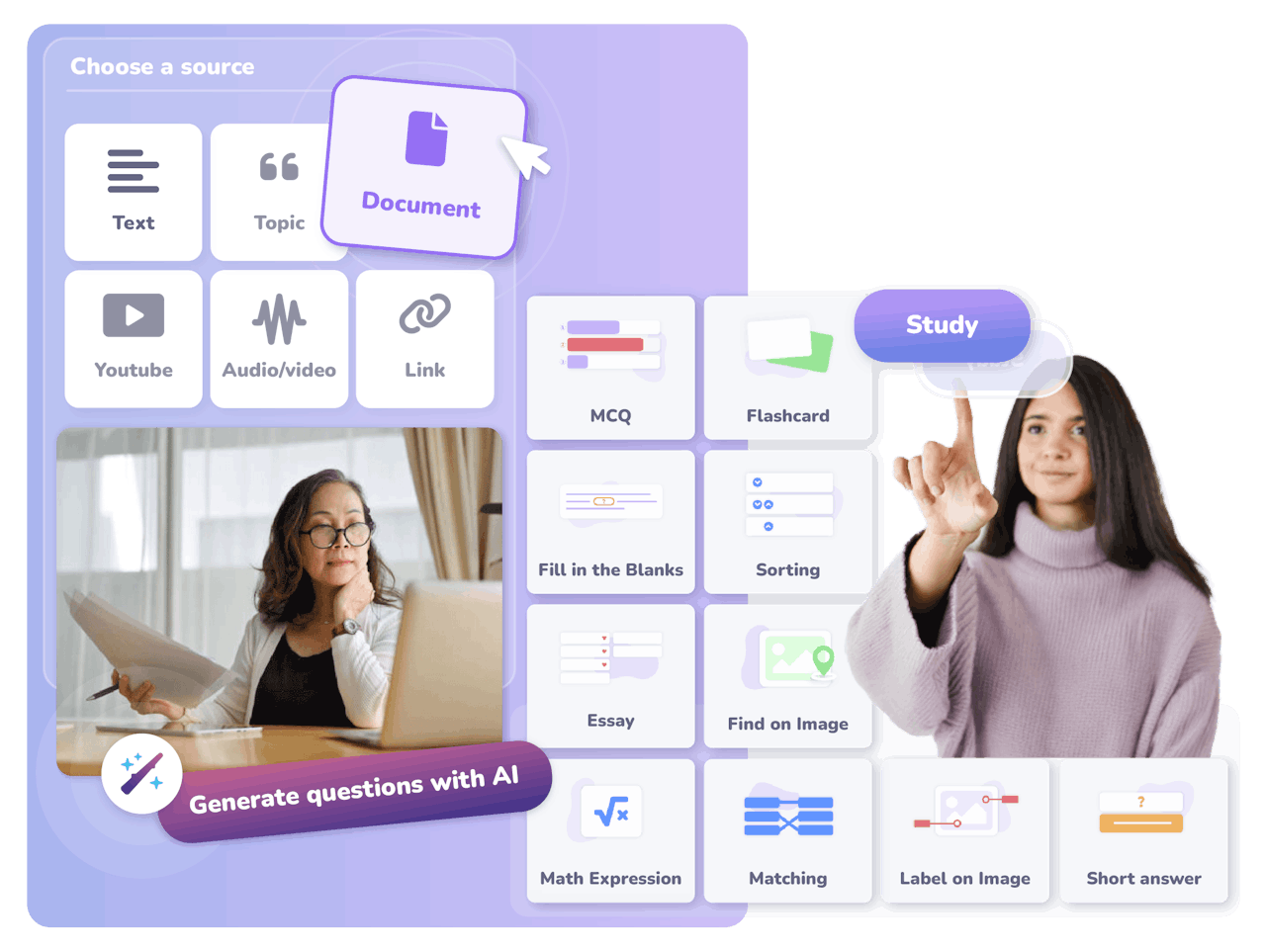 Illustration of students using an AI-powered revision tool