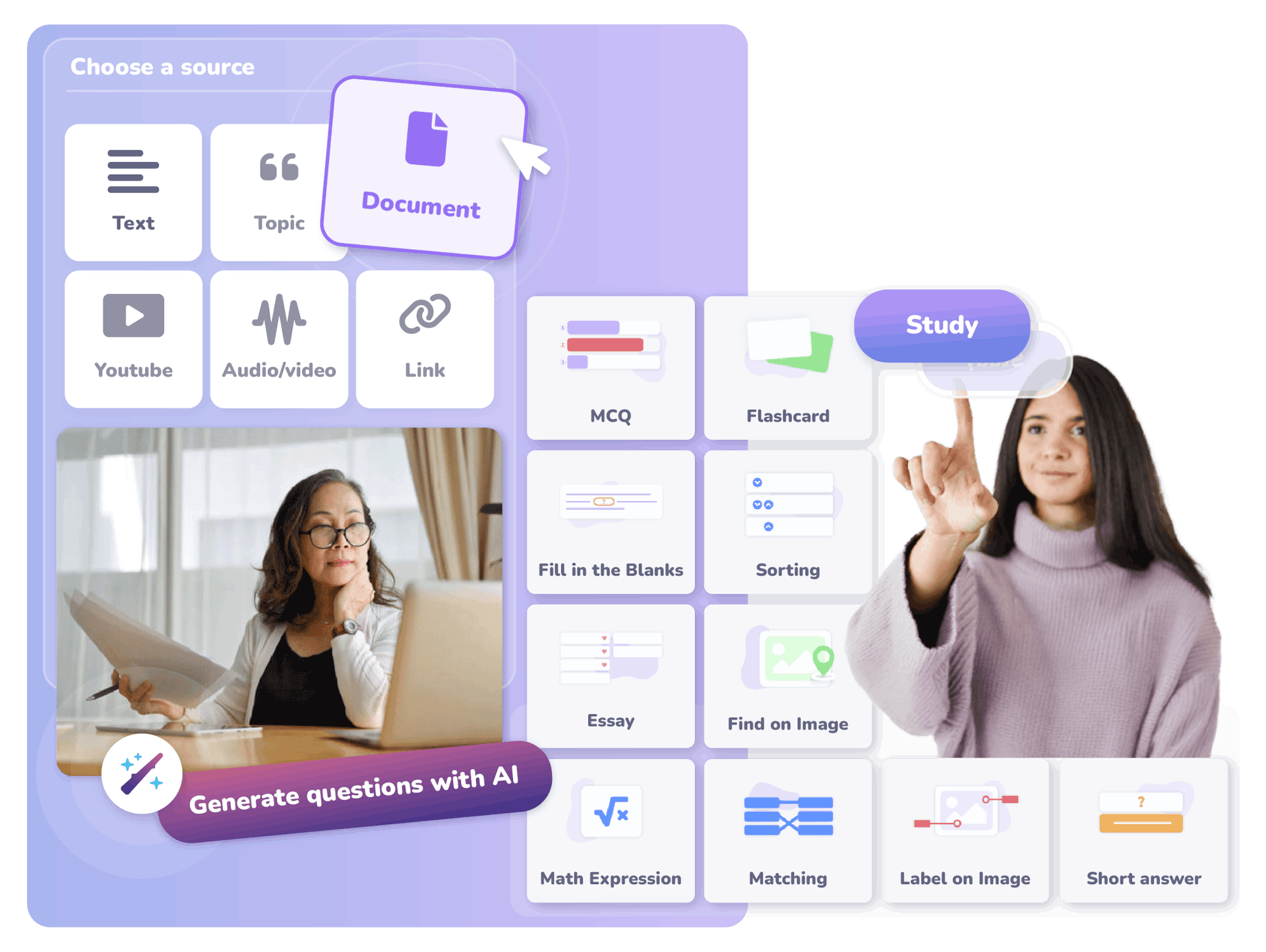 Illustration of students using an AI-powered revision tool