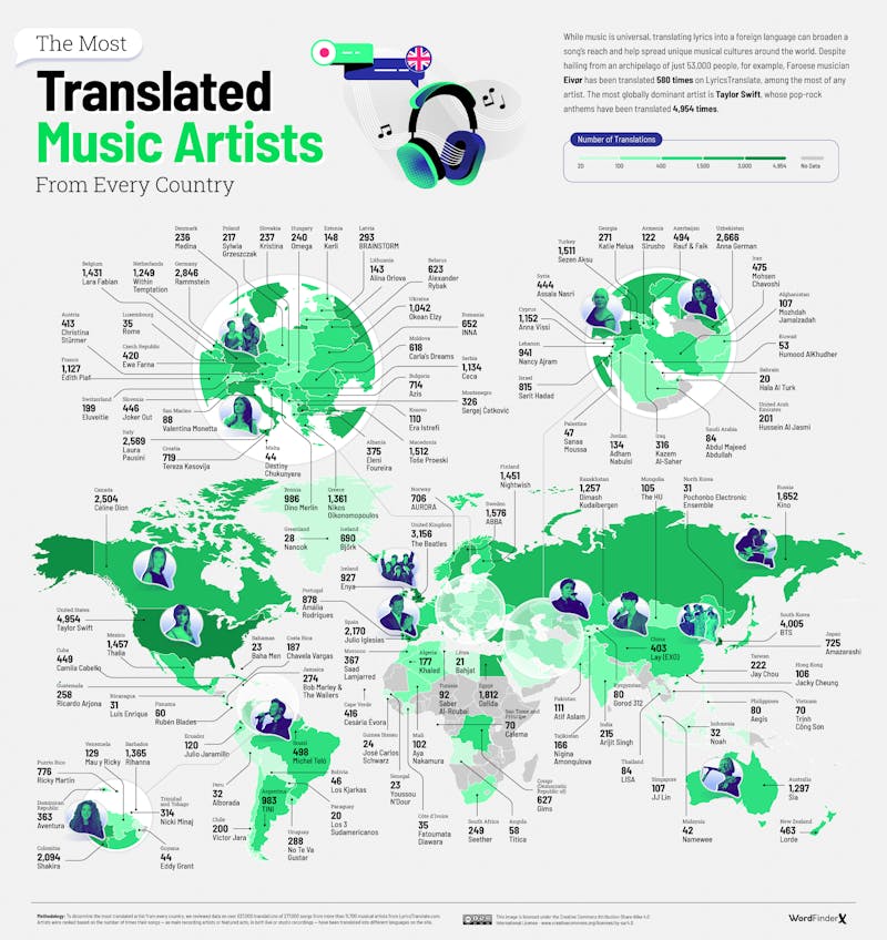 The Most Translated Music Artist From Every Country