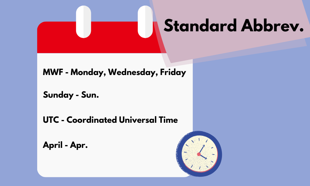 Standard Abbreviations For Months Weekdays Timezones Grammar