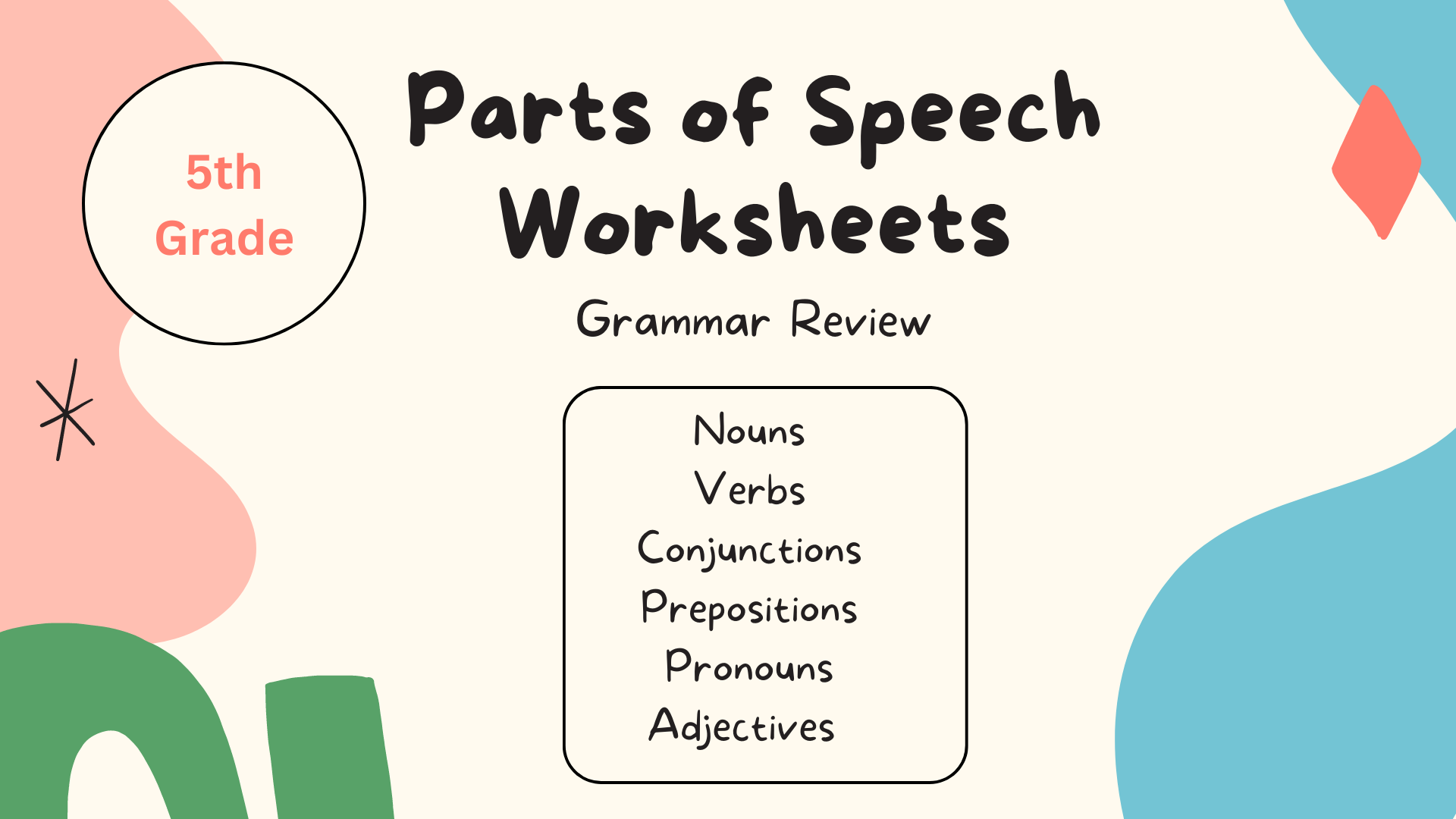 5th Grade Parts of Speech Worksheets Grammar