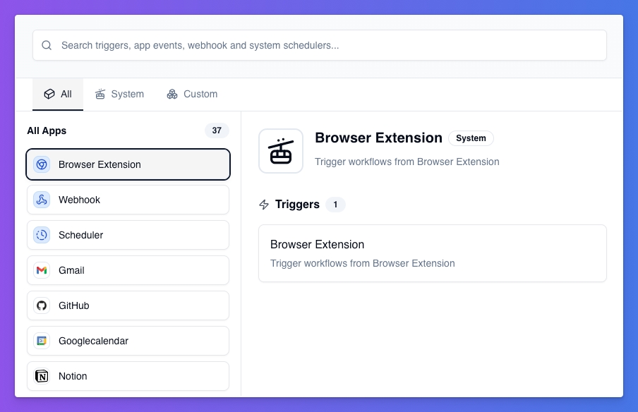 Select trigger options for starting workflow