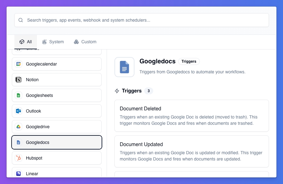 Trigger workflows when actions happen on third-party apps.