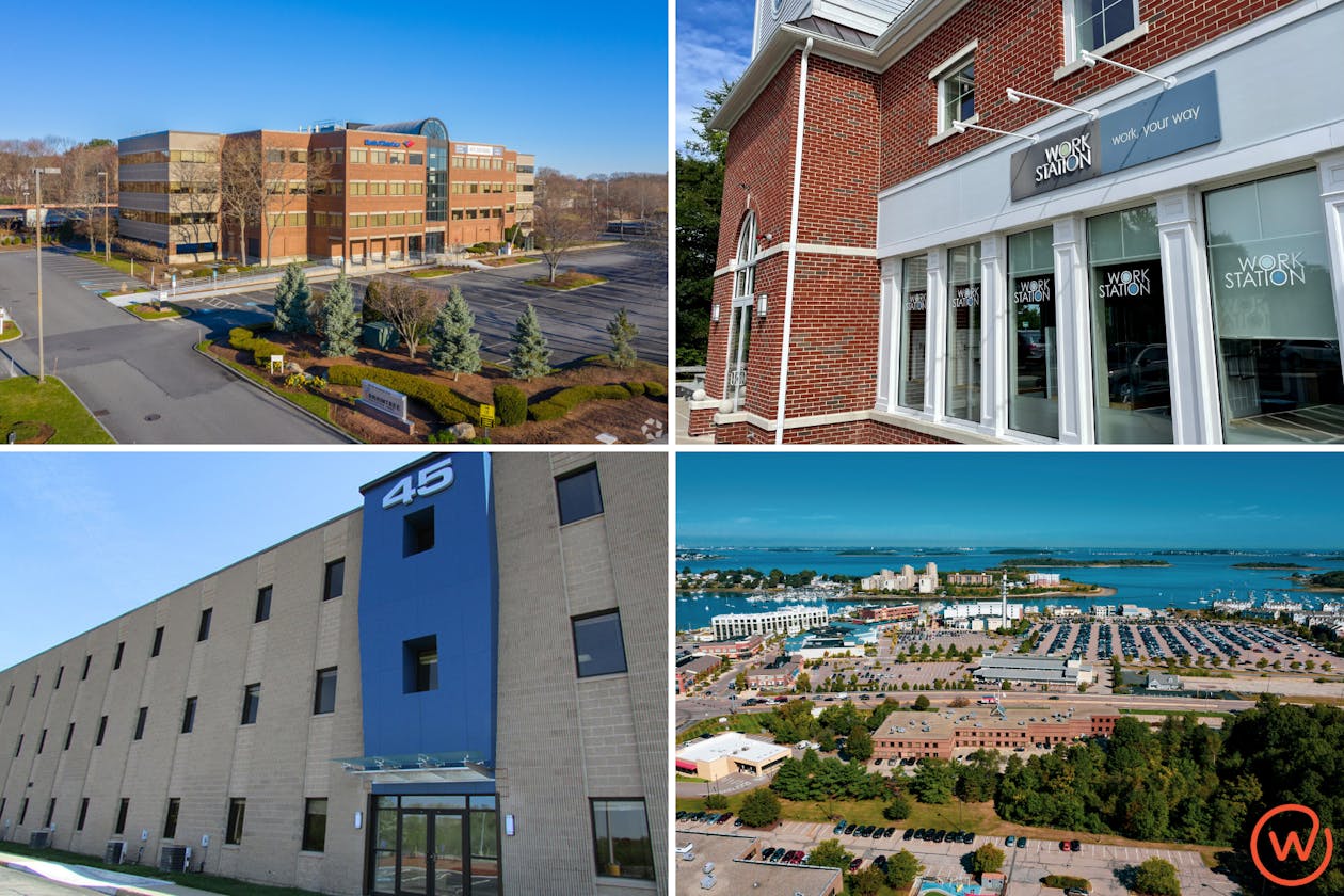 Exterior building images of various Workspace locations in Massachusetts.
