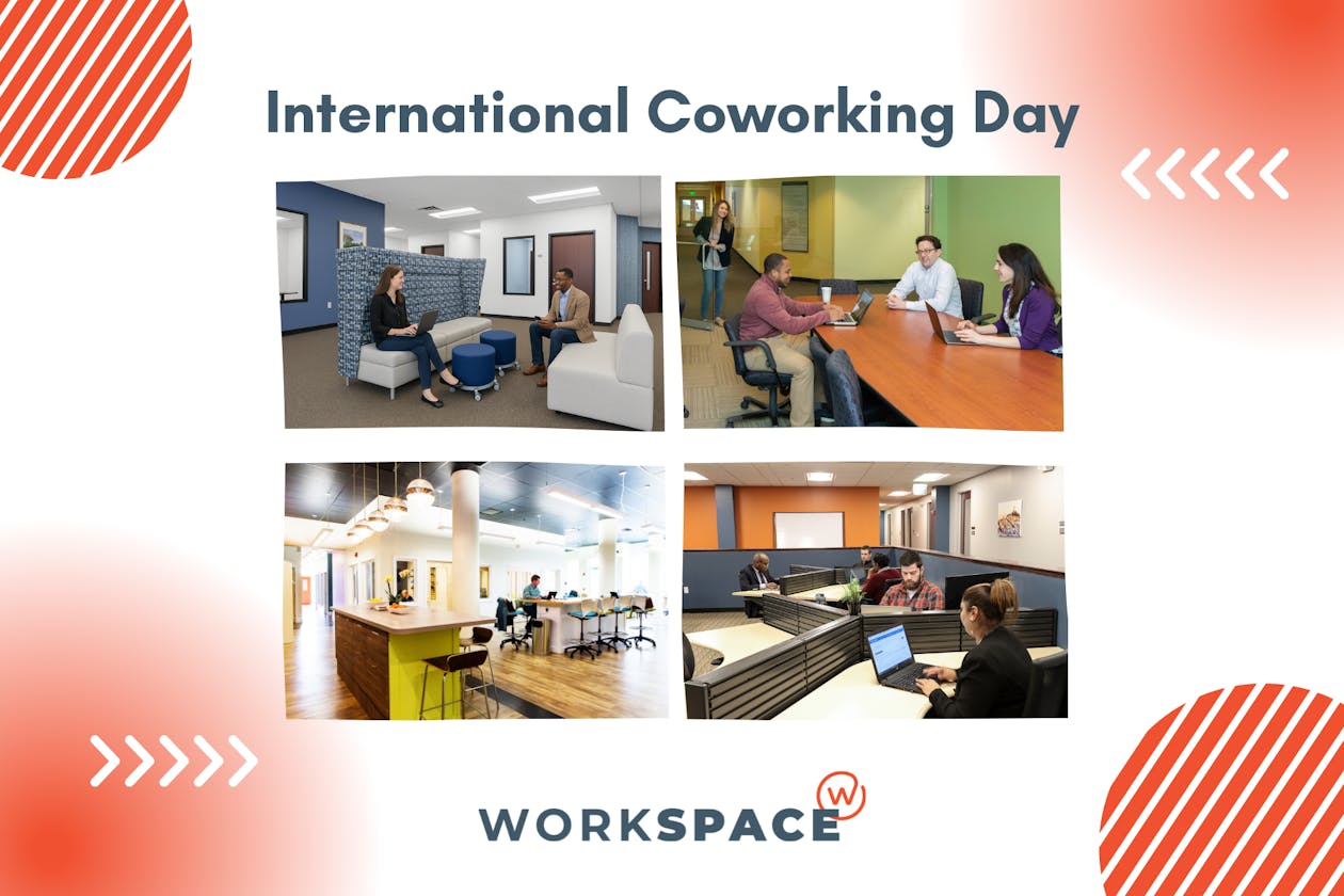 4 images of people coworking at various Workspace locations