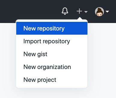 The GitHub top-level navigation. The cursor is clicking "New repository".