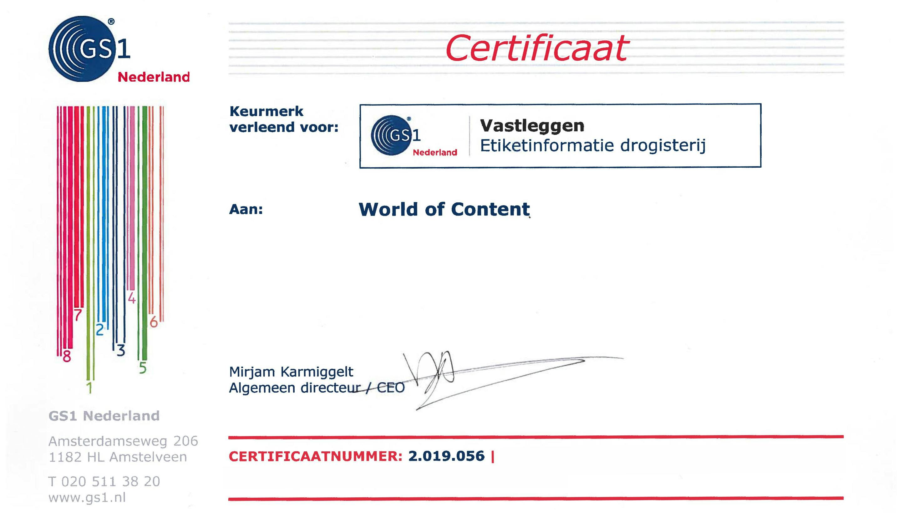 Certificate World of Content
