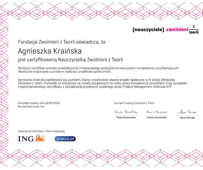 Certyfikat Zwolnieni z Teorii