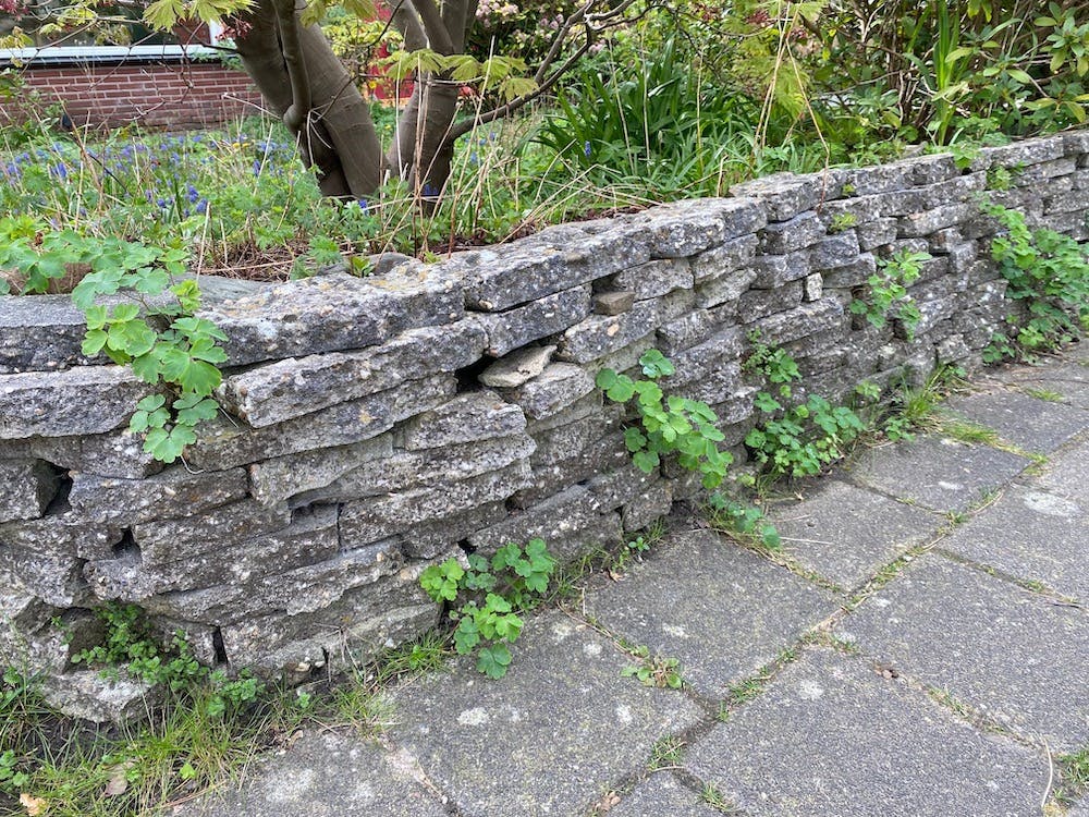 Gebroken stoeptegels verhoogde bordertuin