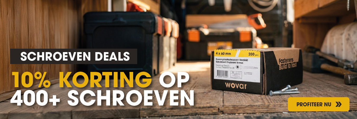Schroeven deals 10% korting bij Wovar