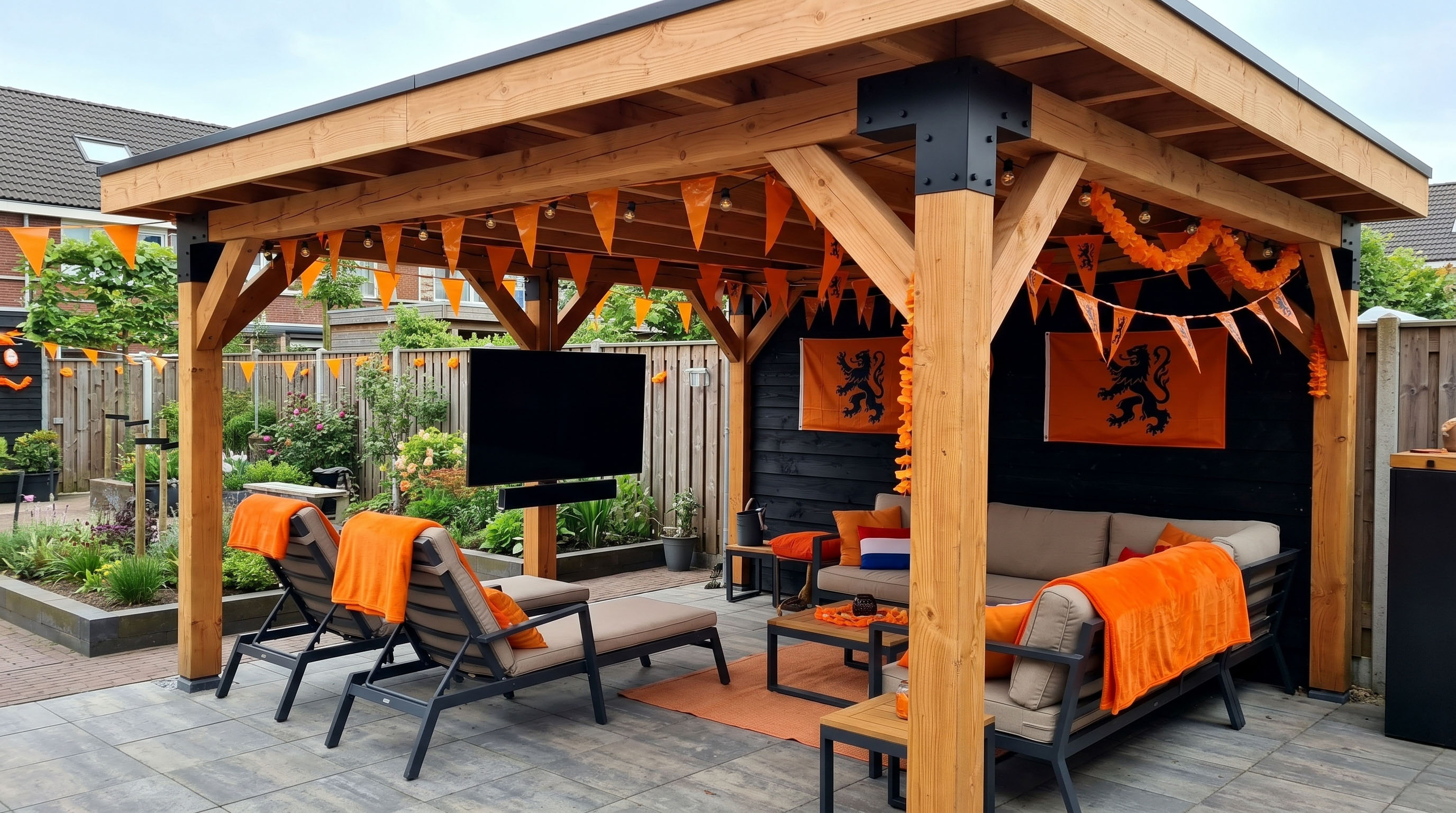 wk lounge met oranje versiering