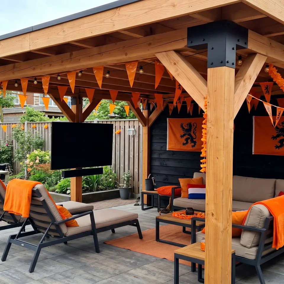 wk lounge met oranje versiering