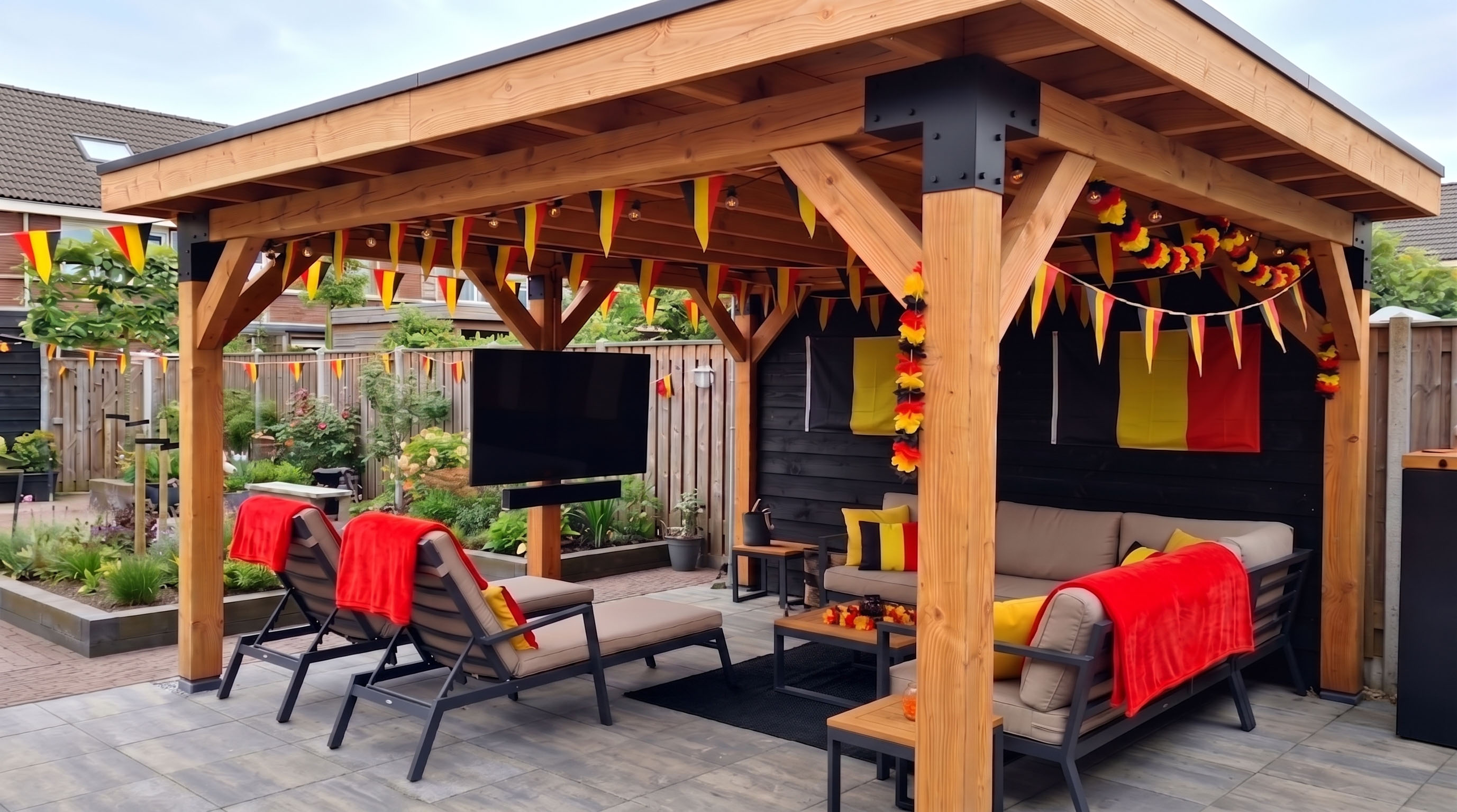 wk lounge met belgische versiering
