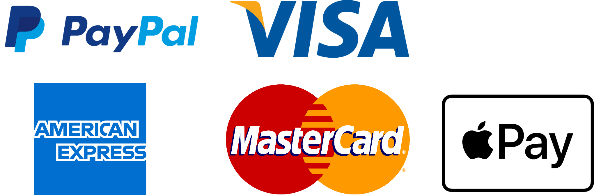 Payment options are Paypal, Visa, American Express, MasterCard, and Apple Pay