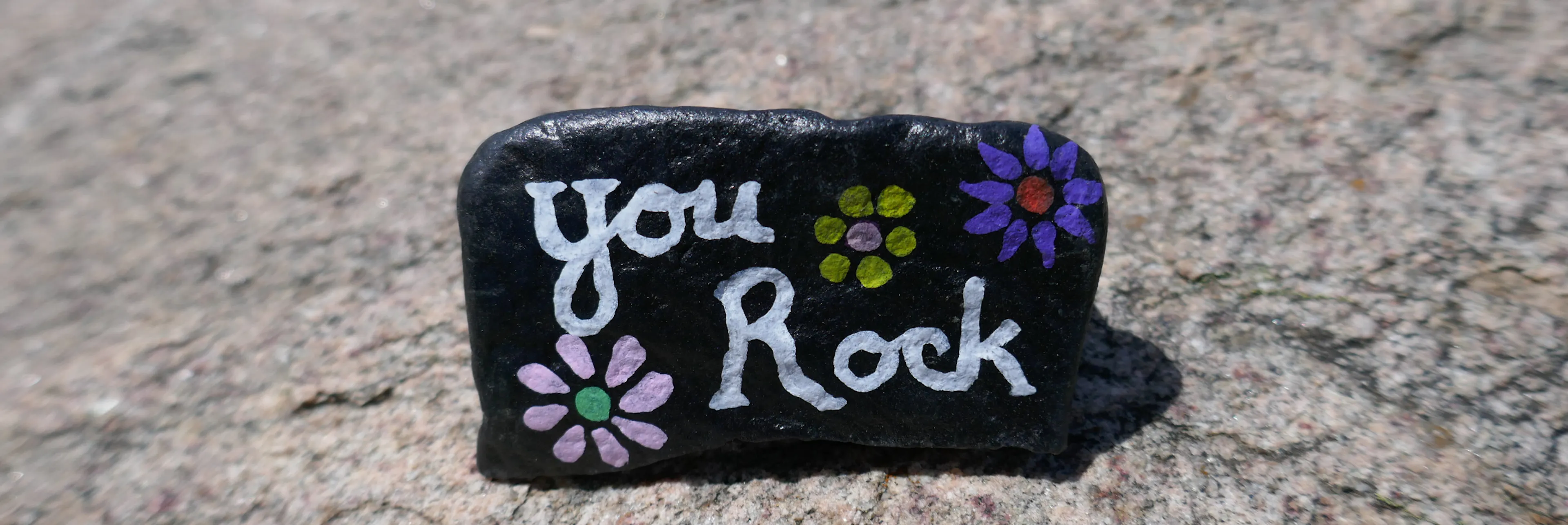 Painted kindness rock that says "you rock"