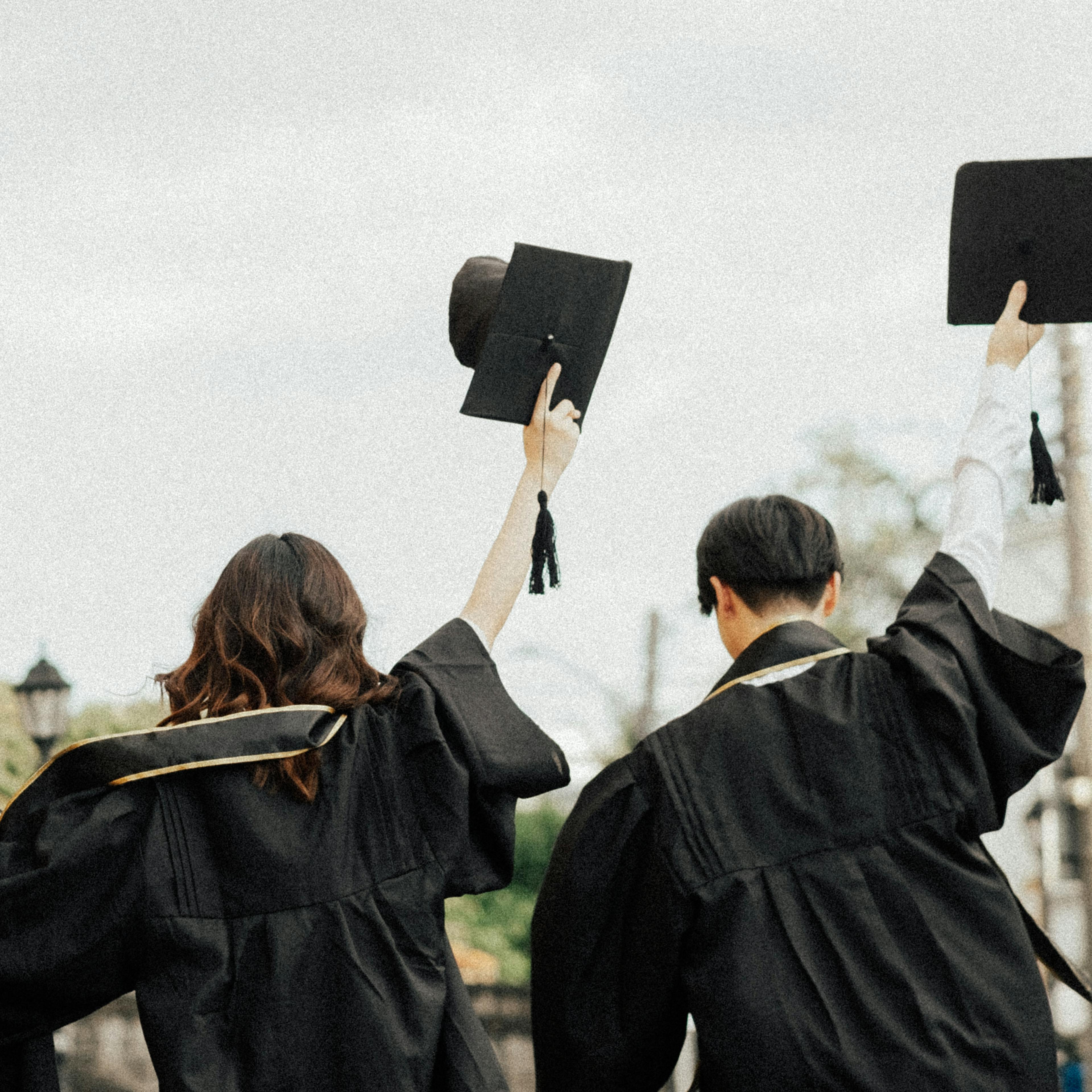 Students in their cap and gown celebration their graduation day, by Woxbox Gift