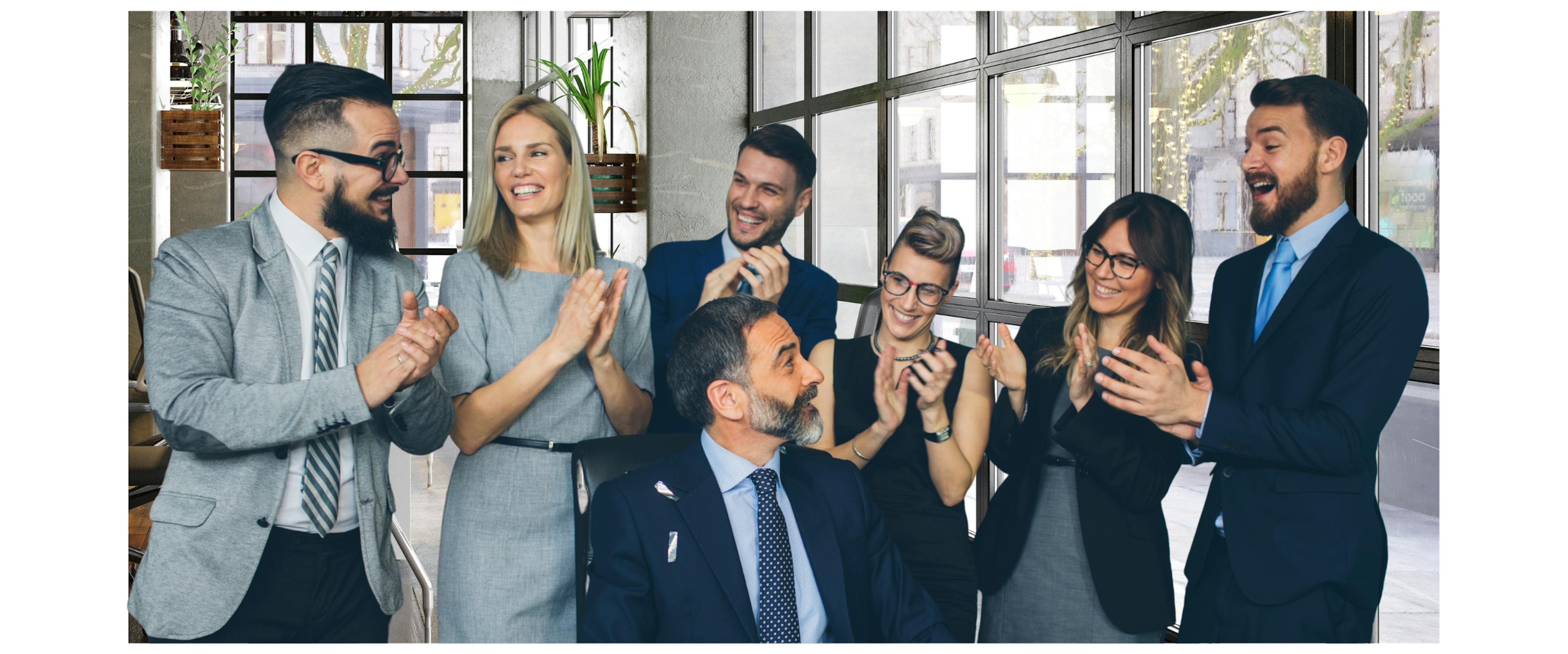 Coworkers celebrating retirement of colleague